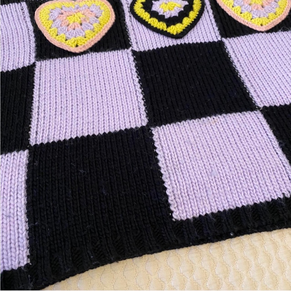 Ragged Priest Buddy Hearts Purple and Black Crewneck Knit Sweater - Picture 5 of 8